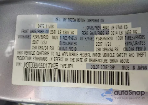 2009 Mazda Cx-9 Grand Touring из США, поврежденный, VIN JM3TB38V690170425